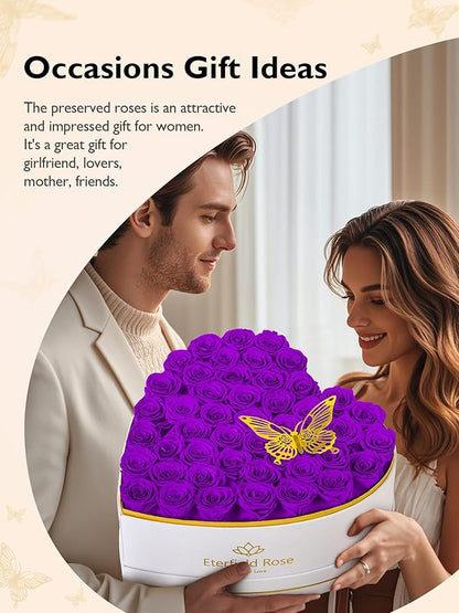 Eterfield 47 Forever Flowers in Heart Shape Box, Preserved Roses That Last a Year Preserved Flowers Birthday Gifts for Her Mom Women Wife Anniversary Valentines Day Mothers Day Christmas, Purple