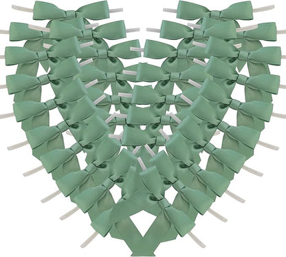 50pcs 2-1/2" Vanilla Green Satin Ribbon Bows with Twist Ties Celadon Satin Ribbon Bows for Candy Party Decoration Gift Packing Wrapping Accessories(2.5“,Vanilla)