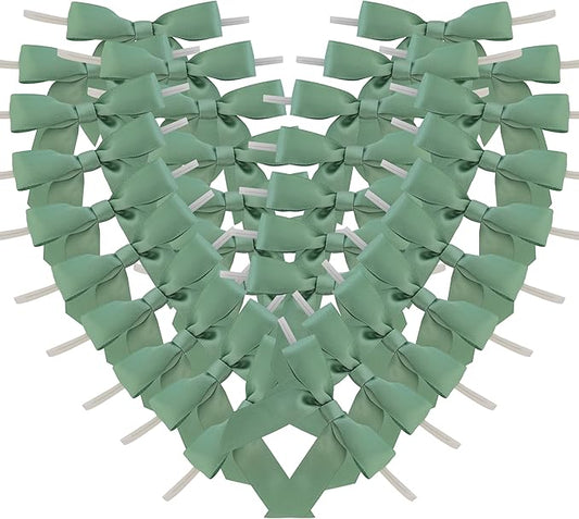 50pcs 2-1/2" Vanilla Green Satin Ribbon Bows with Twist Ties Celadon Satin Ribbon Bows for Candy Party Decoration Gift Packing Wrapping Accessories(2.5“,Vanilla)