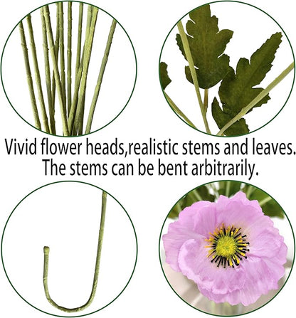 ATFL Light Poppy Flowers Artificial for Wedding Decorations,12 Pcs Fake Faux Silk Poppies Bulk for Home Decor Table Centerpieces Floral Arrangement（ 23.5‘’, Light Purple