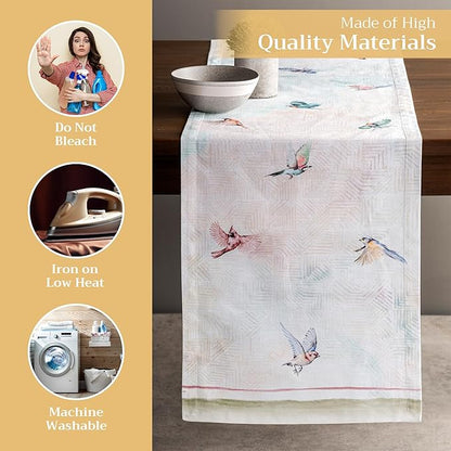Maison d' Hermine Table Runner 100% Cotton Single Layer Table Runners 108 inches Long Decorative for Home Kitchen Dining Party Wedding Bridal Shower Spring Summer (Flying Birds, 14.50" x 108")