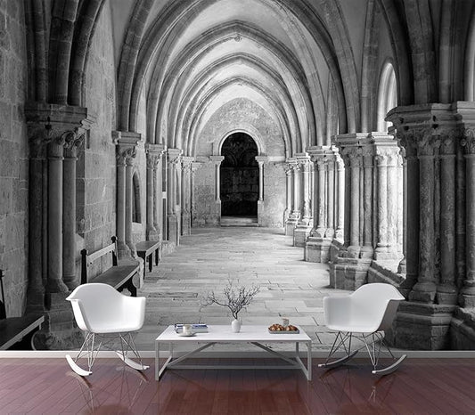 Eierme-Vaulted Ceiling Inside The Monastery, Panoramic View of Beautiful Arcades Peel and Stick 137" x 102"