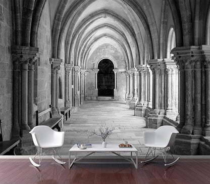 Eierme-Vaulted Ceiling Inside The Monastery, Panoramic View of Beautiful Arcades Peel and Stick 90" x 67"