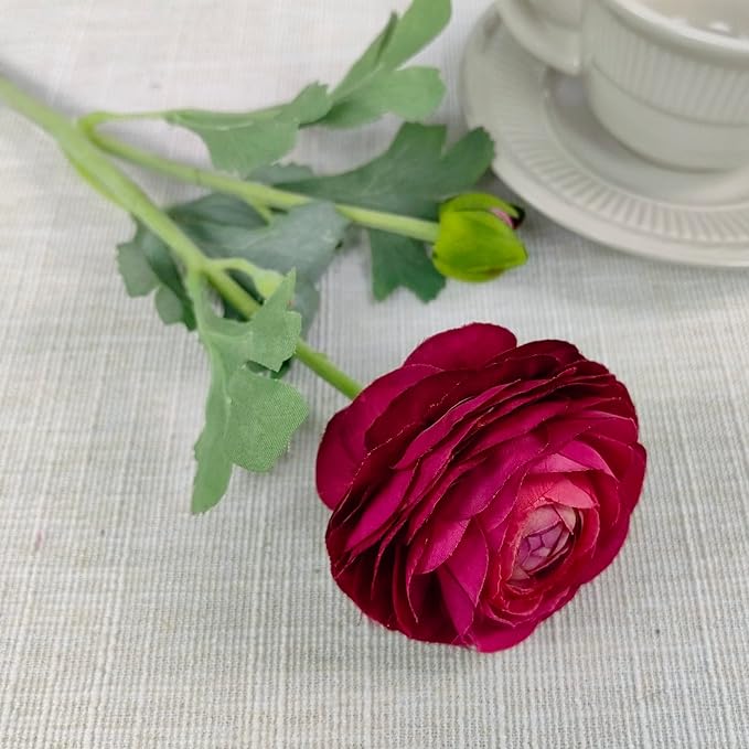 Artificial Ranunculus Flowers with Real Touch Stem, Silk Ranunculus Flowers(10 Pack) (Red)