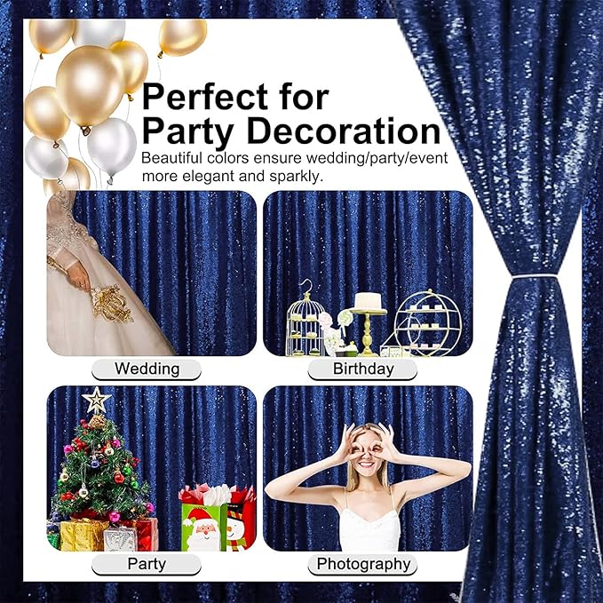 Navy Blue Sequin Backdrop Curtain 10FT x 10FT 1Panel Blue Glitter Photography Background Shimmer Backdrop for Wedding Party Baby Shower Holiday Event Party Decor