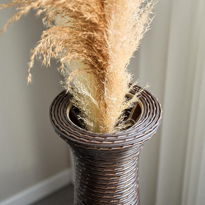 Large Hand-Woven Bamboo Floor Vase, Tall Home Decor Floor Vase for Fake Flower Dried, Flower Holder for Living Room, Bedroom, Dining Room, Entryway, Hallway