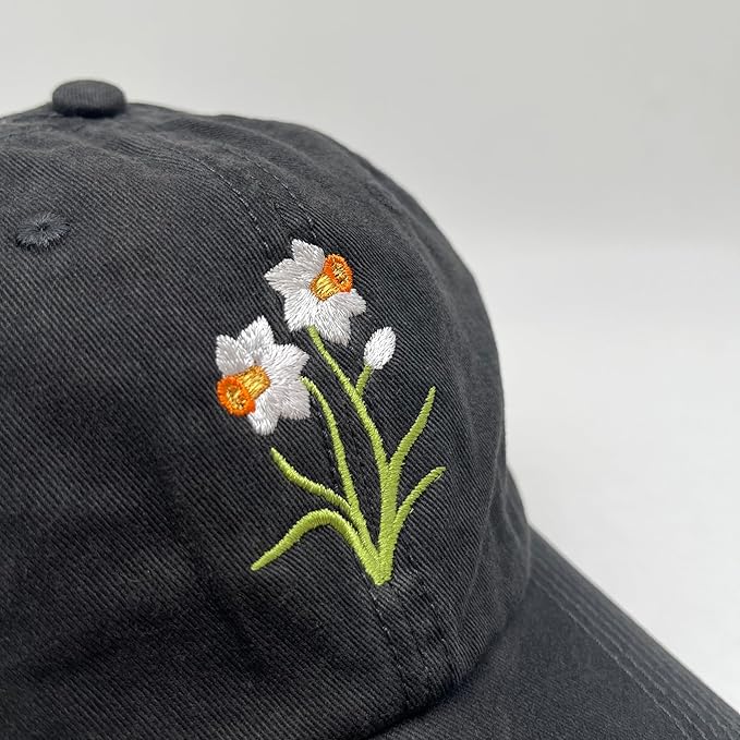 Cute Flower Hat, Elegant Floral Embroidered Adjustable Baseball Cap for Men Women, Gifts for Flower Lovers, Black