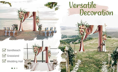 Wedding Arch Flowers with Drapes Kit (Pack of 5) - 2pcs Artificial Sunset Terracotta & Burgundy Deluxe Swag with 3pcs Sheer Drapes for Wedding Ceremony Arbor Reception Backdrop Decoration