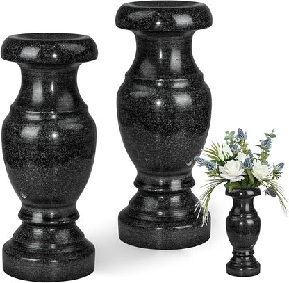 Cemetery Memorial Vase, Natural Granite Stone Flower Vases with Draining Holes for Home Tabletop, Cemetery Flowers, Memorial Grave Headstone Decorations (2Pcs, 10 Inches)