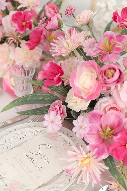 YYHUAWU Artificial Flowers Combo Set Fake Flower Leaf Box with Stems for DIY Wedding Bouquets Centerpieces Flower Arrangements Decorations Baby Shower Party Home Decorations White Pink