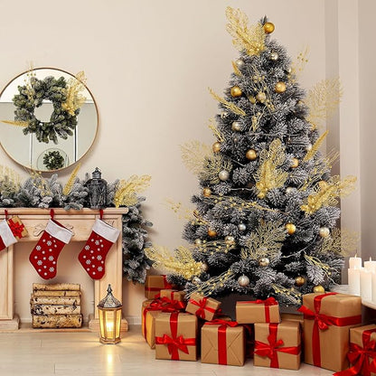 30 Pcs Artificial Christmas Tree Picks and Sprays Glitter Berry Stem Branches Holly Floral Picks Twigs Christmas Tree Ornaments for DIY Xmas Wreath Vase Filler Decorations(Gold)
