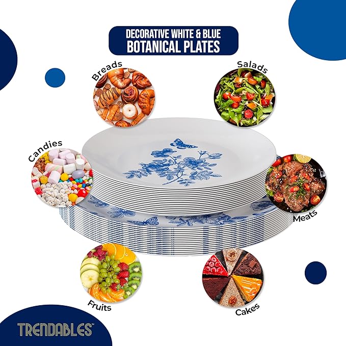 Trendables Plastic Plates For Party Supplies, Floral Disposable Plates For Party & Weddings 200 Pcs - 100 x 8 Dessert Plates & 100 x 10 Plastic Dinner Plates, Plate Set Disposable Dinnerware Sets