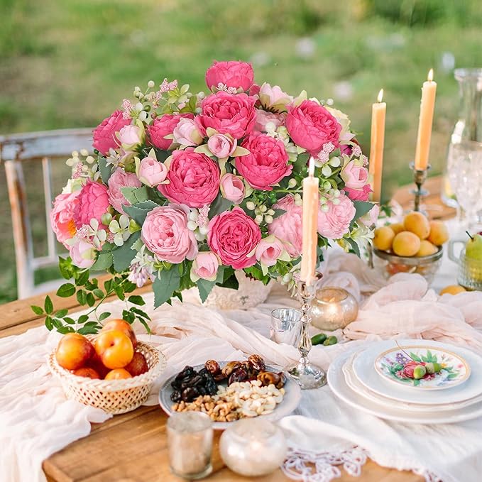 SOMYTING Peonies Artificial Flowers, Fake Flowers Pink Peonies Faux Flowers Vintage Artificial Silk Flower Peonies Bouquets Floral Arrangements Home Wedding Party Coffee Table Decor (Rose Pink, 4PCS)