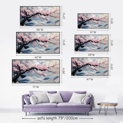 Japanese Cherry Blossom Canvas Wall Art, Sakura Tree Canvas Print, Pink Floral Pictures, Cherry Blossom Tree Wall Art, Flower Branch Decor, Nature Prints for Living Room (Gold Framed, 62"x31" | 160x80cm)