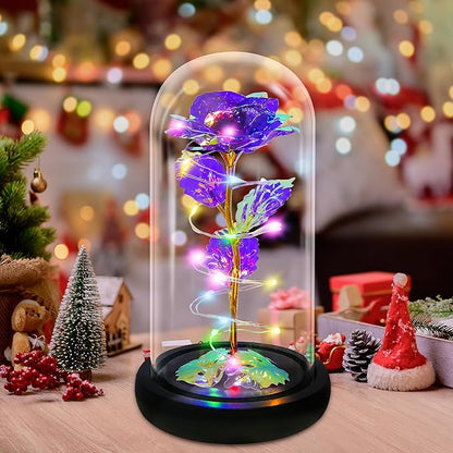 Childom Christmas Rose Gifts for Women,Birthday Gifts for Women Mom Christmas,Flowers for Delivery Prime,Purple Light Up Rose in A Glass Dome,Anniversary Flowers Gift for Her Grandma Valentines Day