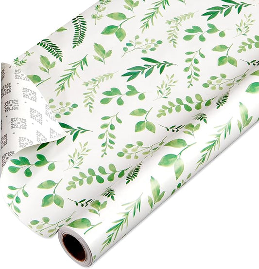 American Greetings 175 sq. ft. Reversible Wrapping Paper for Weddings, Bridal Showers, Anniversaries, Birthdays and All Occasions, Greenery and Damask (1 Roll, 30 in x 70 ft.)