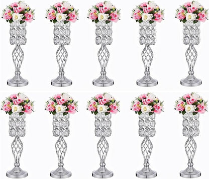 Set of 10 Diamond Crystal Wedding Centerpiece Vases for Tables, 20"/24" Versatile Tall Flower Holders Centerpiece Flower Stands for Wedding Party Reception Dining Room Living Room Décor