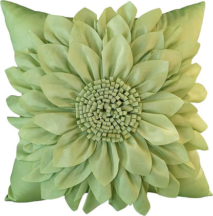 Bella's Giftshop 3D Sunflower Decorative Throw Pillow Covers for Bed Sofa Couch Car, Accent Floral Taffeta Cushion Cover, Handmade Pillow Cases Living Room Decor, 17x17 Inch-Green/Sage
