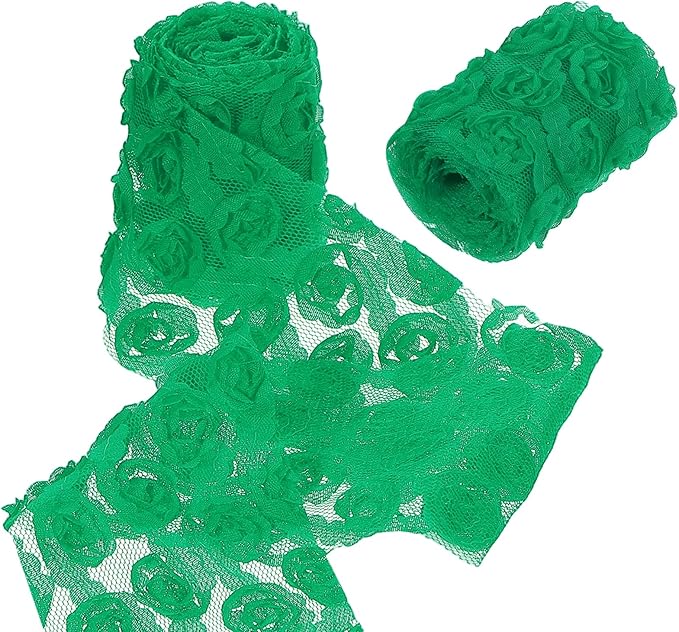 uxcell 2PCS Lace Trim Ribbon, 2.36 inch - 1 Yard 3D Rose Floral Embroidery Ribbons Edge Trimming for Sewing, Wedding Dress, DIY Crafts, Decoration Accessories, Dark Green
