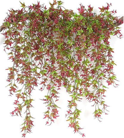 PASYOU Artificial Vine, Hanging Ivy Sweet Potato Leaves Plastic Plants Foliage Vines, UV Resistant Greenery Fake Flowers for Indoor Outdoor Garden Door Wall Wedding Party Table Decoration Red 4 Pack