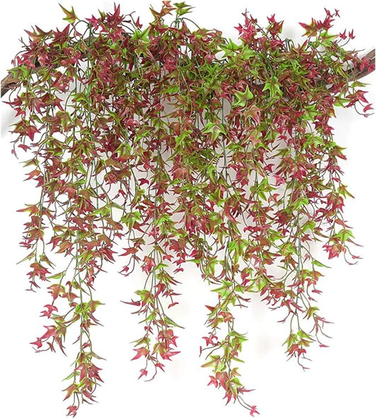PASYOU Artificial Vine, Hanging Ivy Sweet Potato Leaves Plastic Plants Foliage Vines, UV Resistant Greenery Fake Flowers for Indoor Outdoor Garden Door Wall Wedding Party Table Decoration Red 4 Pack