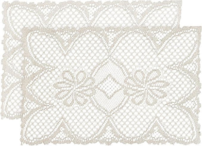 Jayla 2 Pcs Rectangle Lace Placemats for Tables Embroidered Lace Tablemats Vintage Crochet Floral Table Runner Vintage Wedding, Tea Party Decor,12x17 Inch