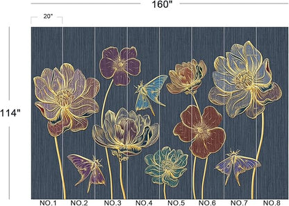 Eierme-Gold Embossed Plants and Flowers Mural Wallpaper Peel and Stick 160" x 114"