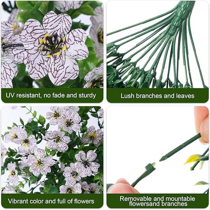 INSPRING Artificial Faux Outdoor Outside Flowers Plants, 2 PCS Fake Silk UV Resistant Look Real White Daisy Trailing Vines for Front Door Porch Planter Urn Patio Balcony Decoration