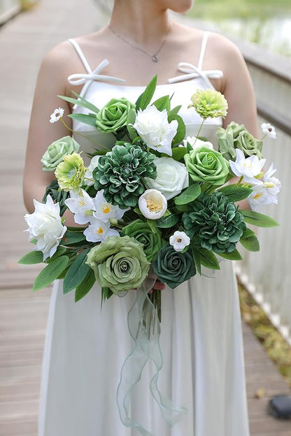 Green Artificial Flowers Combo Set Fake Flower Leaf Box with Stemst for DIY Wedding Bridal Bouquet, Centerpieces, Home Decor, Floral Arrangement Decor