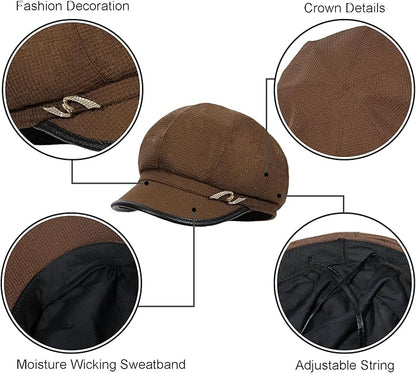 Women Retro Classic Visor Newsboy Cabbie Cap Beret Hats with Flower Buckle for Woman Ladies
