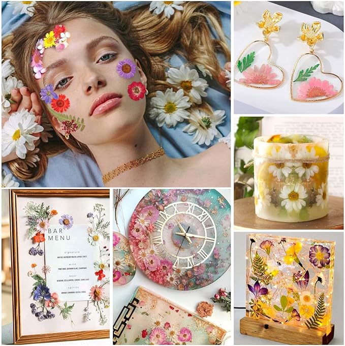 160 Pcs Dried Flowers Pressed Real Flowers for Resin, Dried Florals Natural Herbs Kit for Scrapbooking DIY Art Crafts, Jewelry Molds, Candle, Soap Making, Mother’s Day Birthday Gift