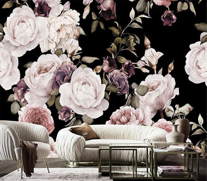 Cliouar-Peony Flowers Wall Mural - Purple Flower Wallpaper, Rose Mural Peel and Stick 137" x 102"