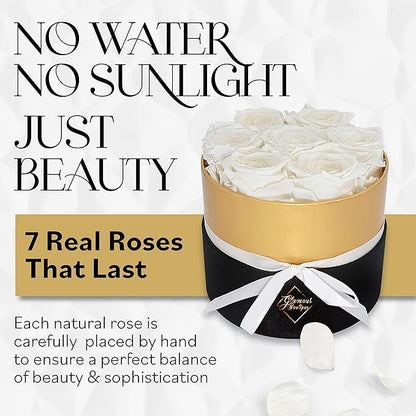 GLAMOUR BOUTIQUE Eternal Preserved Roses in a Box - Flowers Forever, Rose Forever in a Box for Wife, Birthday Gifts for Her, 7 Roses, White