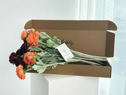 7pcs Silk Peonies Artificial Flowers, Faux Orange and Burgundy Peonies Mixed for Vase, Fake Flower Stems Arrangement for Home Kithcen Dining Table Centerpieces, Farmhouse Office Decoration