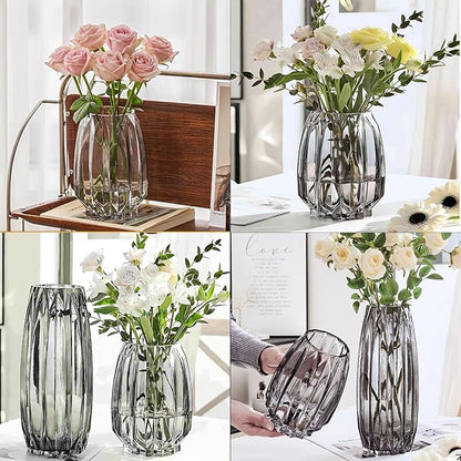Flower Vase,7.8 inch,GIDARY Thickened Clear Ribbed Glass Vase for Bookshelf,Dinner Table,Indoor Office Desktop,Meeting Room,Home Christmas Day Decoration