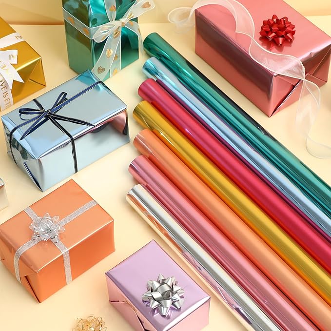 FWSA WRAPS Blue Gift Wrapping Paper Roll Solid Color Mirror Film Floral Wrapping Paper for Wedding, Christmas, Valentine's, Mother's Day, Birthday, Holiday 22x360 inches (Blue)