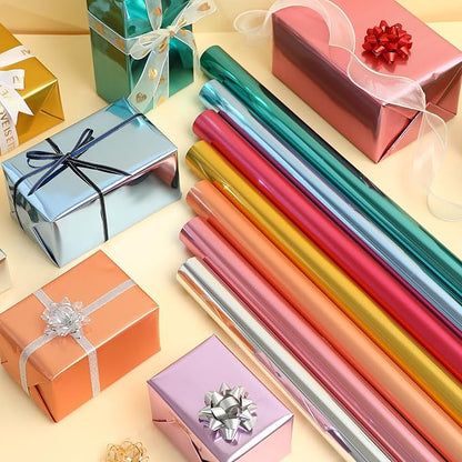 FWSA WRAPS Blue Gift Wrapping Paper Roll Solid Color Mirror Film Floral Wrapping Paper for Wedding, Christmas, Valentine's, Mother's Day, Birthday, Holiday 22x360 inches (Blue)