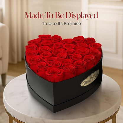 The Eternity Rose 30-Piece Preserved Roses in a Luxury Gift Box – Real Roses in Heart Black Box – A Valentine’s Gift as Everlasting as Your Love