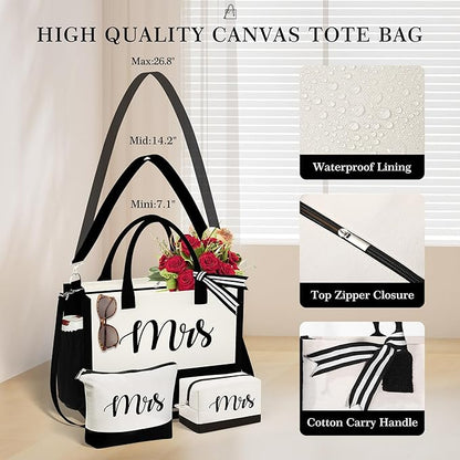 YOOLIFE Christmas Gifts for Women - Initial Canvas Tote Bag & Makeup Bag, Birthday Gifts for Women Mom Sister Friends