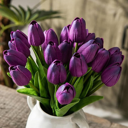 20pcs Purple Artificial Tulip Flowers, Silk Fake Flowers 13" for Mother's Day, Easter, Valentine’s Day Gifts in Bulk, Home, Kitchen, Wedding Decorations