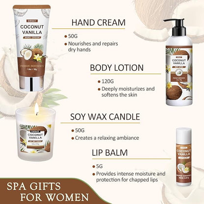Christmas Gifts For Women - 16 PCS Birthday Gift Basket for Women Set of Coconut Vanilla Self Pampering Set, Includes Luxurious Home Spa Shower Gel Bubble Bath