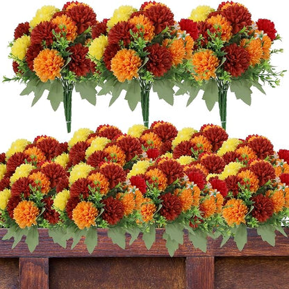 12 Pack with 84 Flower Heads Artificial Chrysanthemum Flowers, Fall Floral Decor for Indoor Outdoor, Porch, Patio, Front Yard, Planters