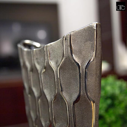 Ceramic Decorative Silver vase, Silver Decor Center Piece for Home Decor Features Honeycomb Design vase for Living Room, Table, Office Decor: 8.00"x3.25"x14.00"H