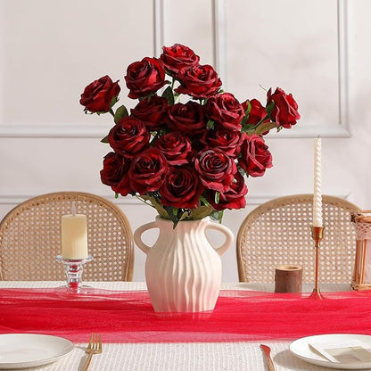 Nubry 24pcs Artificial Silk Roses Bulk,Fake Roses Flower with Stems Realistic Flowers for Wedding Centerpiece Home Party Decor(Burgundy)