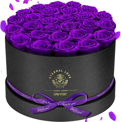 Forever Flowers, 27 Roses in A Box, Real Preserved Roses, Birthday Gift for Women, Mother's Day, Anniversary, Purple Rose