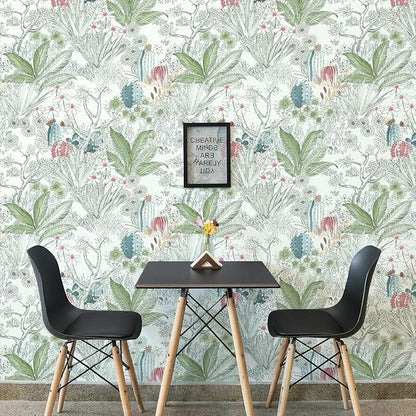 Wudnaye Boho Peel and Stick Wallpaper Catus Wallpaper 17.7" x 236.2"Vintage Floral Wallpapers Peel and Stick Botanical Removable Wall Paper Boho Self Adhesive Contact Paper for Bathroom Cabinets
