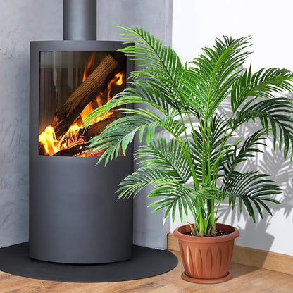 KOL 4ft Artificial Areca Palm Tree Plant, 47in Fake Cane Palm Silk Tree Indoor Outdoor, Dypsis Lutescens, Realistic Faux Silk Plants for Office Home Garden Decoration, Lifelike Modern Decor