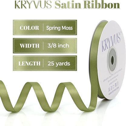 Moss Green Satin Ribbon, Double Faced 3/8 Inch X 25 Yards Moss Green Ribbon, Premium Satin Ribbon for Gift Wrapping, Crafts, Hair Bow Making, Sewing, Flower Bouquet, Wedding Party Decor