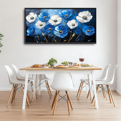 Poppy Large Wall Art Framed Blue Flower Wall Decor for Living Room, Poppies Pictures Oversized Canvas Print Painting Modern Extra Large Framed Artwork for Bedroom Office Home Decor 60"x30"