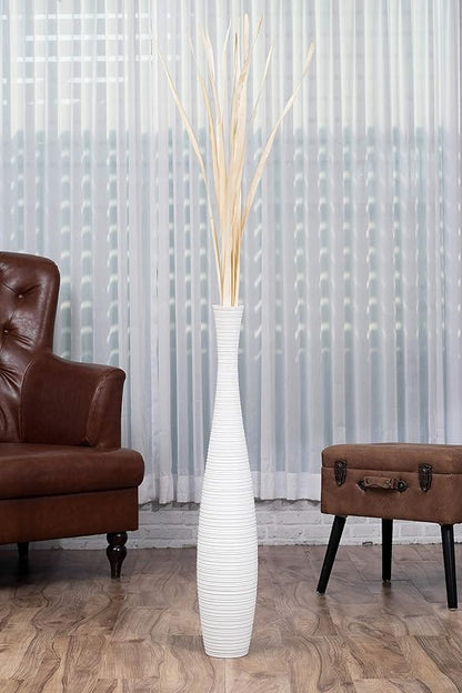 Leewadee Large White Home Decor Floor Vase - Wooden 34 inch Tall Farmhouse Decor Flower Holder for Fake Plant and Pampas Grass